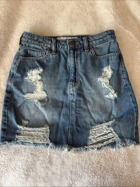 Hollister Distressed Denim Mini Skirt Sz 1(25W)